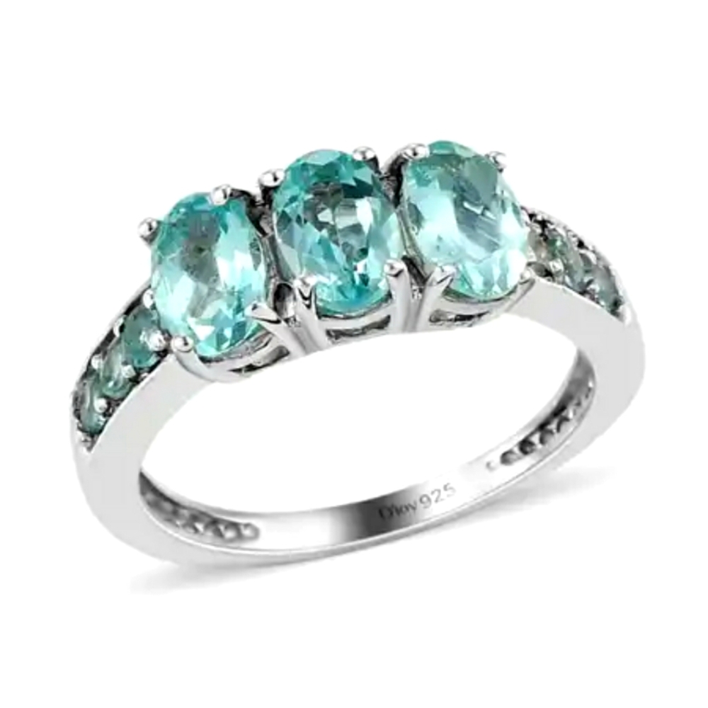 NWOT Genuine Madagascar Paraiba Apatite Trilogy Ring Size 6